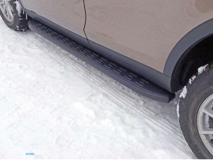 Пороги алюминиевые ТСС с накладкой чёрные для Land Rover Discovery Sport № LRDISSPOR15-05BL